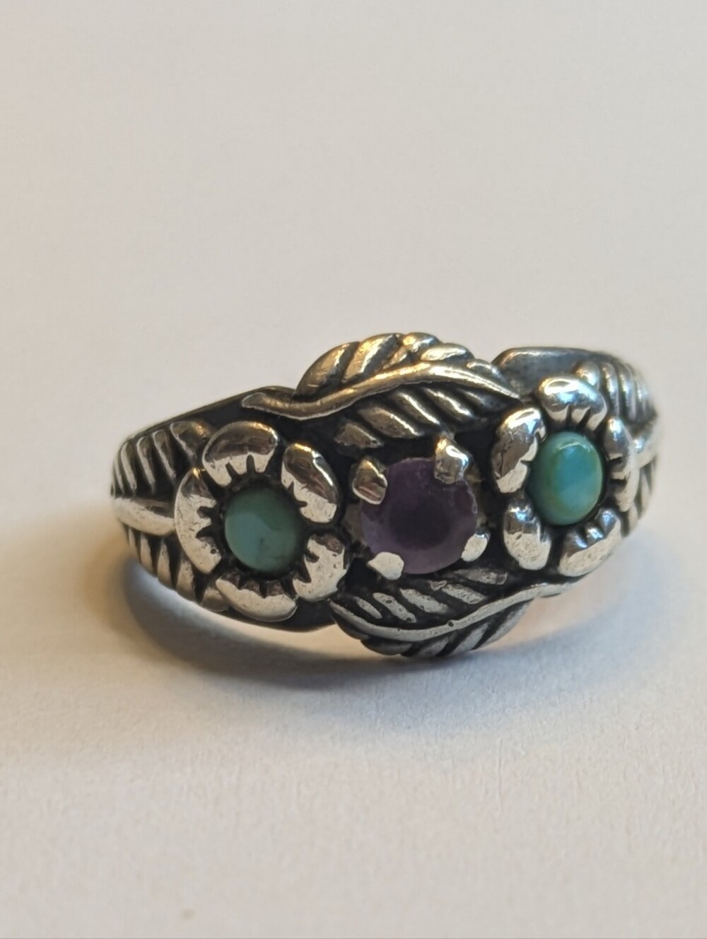 Carolyn Pollack Relios Sterling Silver Turquoise Amethyst Ring Sz 7 Boho - Picture 7 of 8